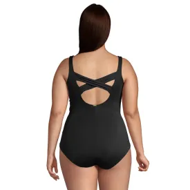 Lands' End Slender One Piece Swimsuit  Suit with DD Cup and Plus Size Tummy Control with Lands' End Print ,  black