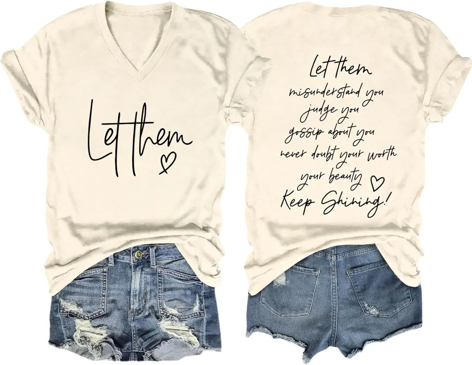Let Them Misunderstand You V Neck T Shirts for Women Funny Letter Graphic Tees Casual Short Sleeve Summer Tops