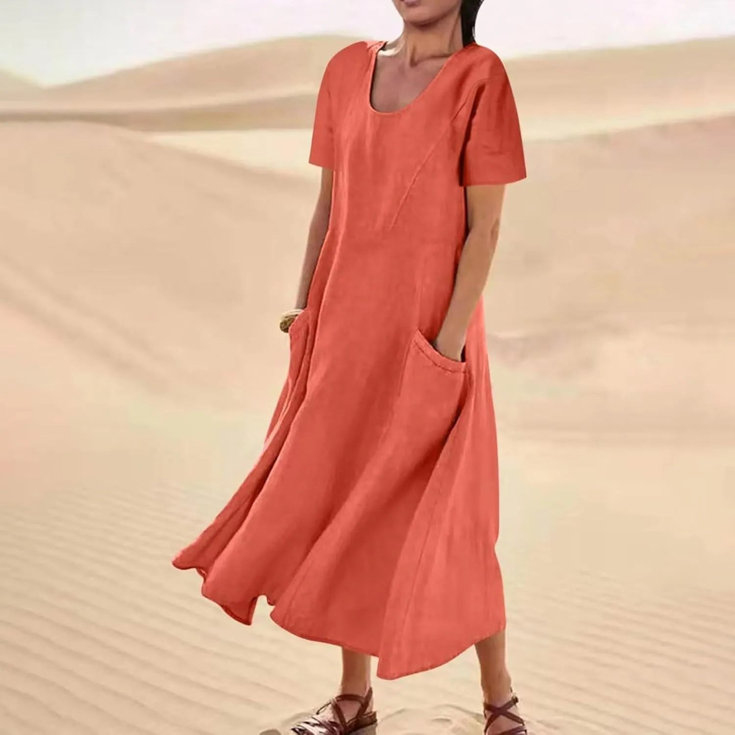 Long Dresses for Women 2025 Summer Casual Flutter Short Sleeve Crew Neck Dress Empire Waist Tiered Midi Dresses