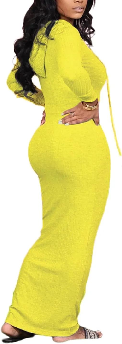 Long Sleeve Bodycon Maxi Dress for Women One Piece Hoodie Sweatshirt Dresses