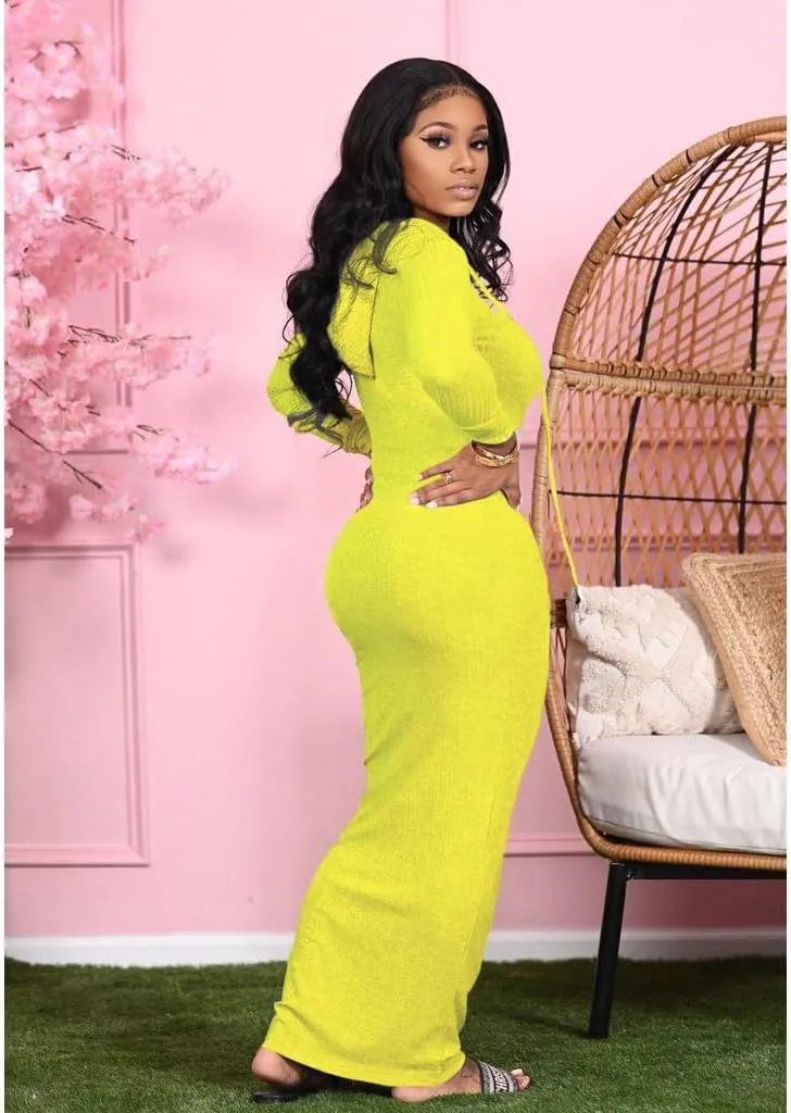 Long Sleeve Bodycon Maxi Dress for Women One Piece Hoodie Sweatshirt Dresses