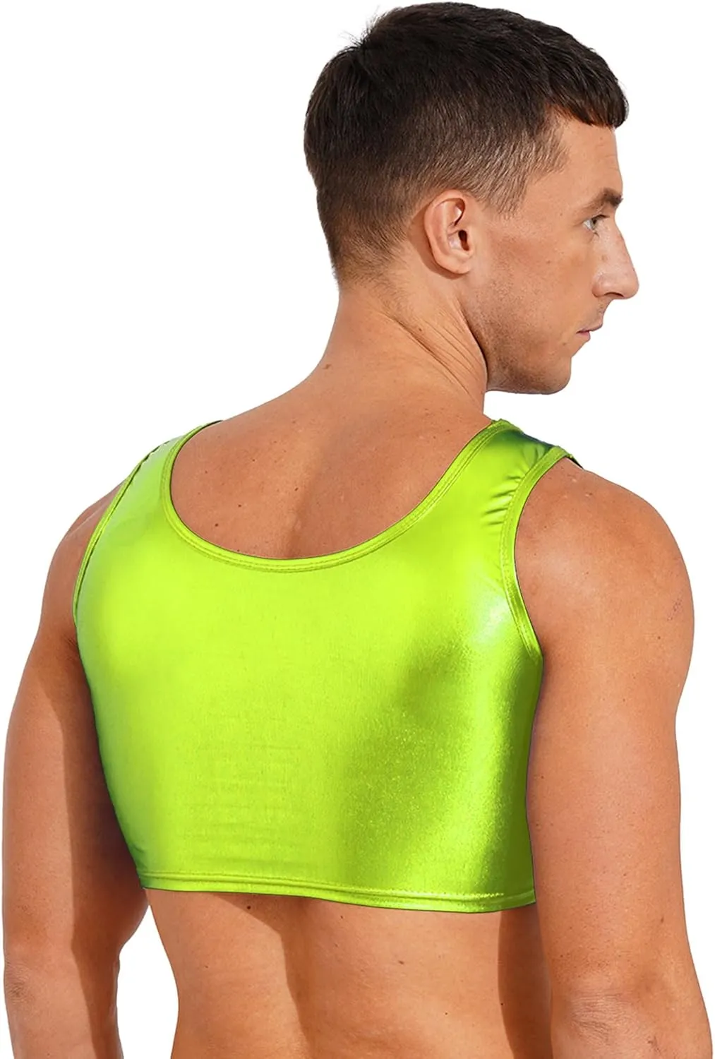 Mens Sexy Muscle Cropped Tank Tops Shiny Metallic Sleeveless Vest Party Clubwear Costume