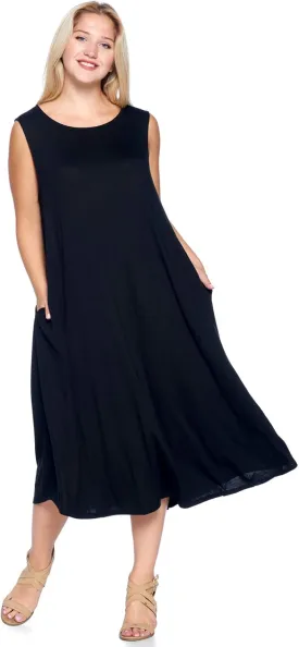 Modern Kiwi Women's Plus Size Basic Sleeveless Loose Fit Pocket Midi Maxi Dress (1X-4X)