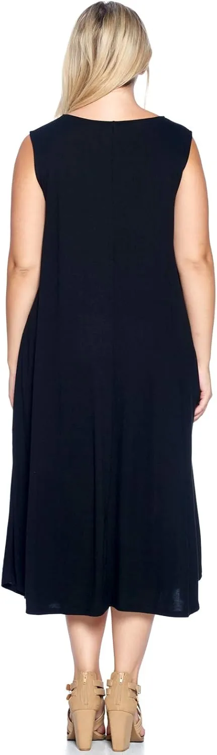 Modern Kiwi Women's Plus Size Basic Sleeveless Loose Fit Pocket Midi Maxi Dress (1X-4X)