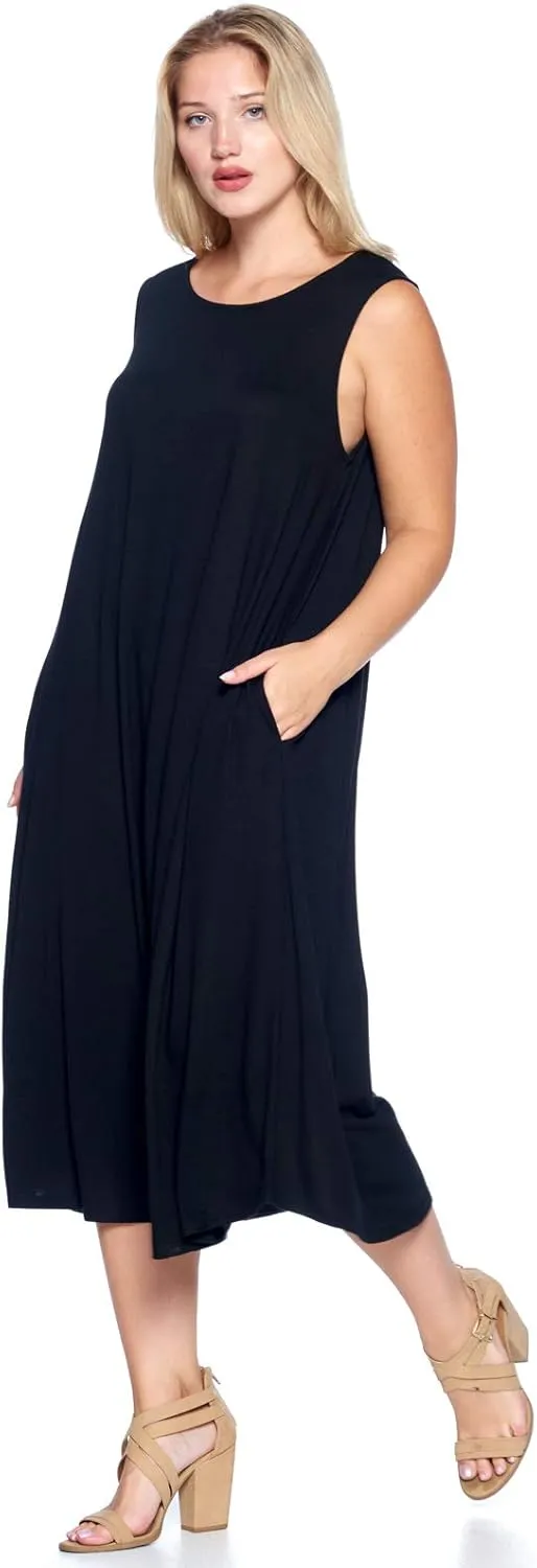 Modern Kiwi Women's Plus Size Basic Sleeveless Loose Fit Pocket Midi Maxi Dress (1X-4X)