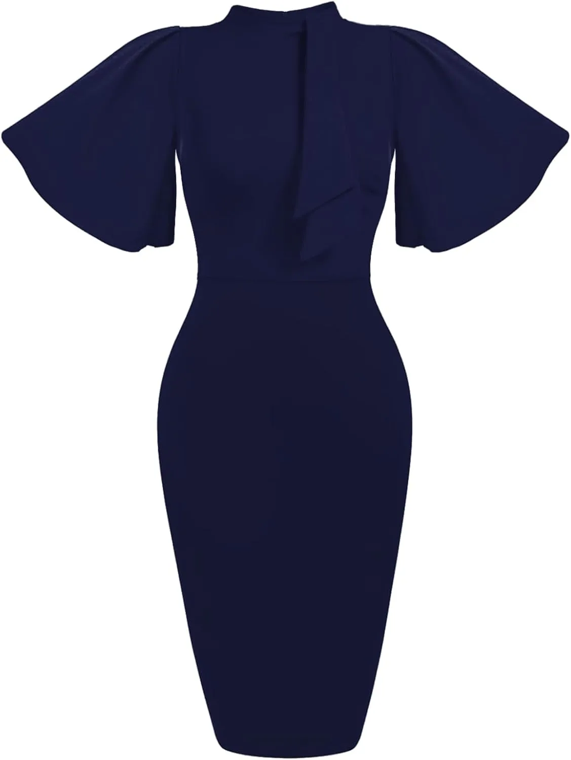 Mokayee Womens Collar Ruffle Sleeve Bodycon Church Cocktail Pencil Midi Dresses with Pockets