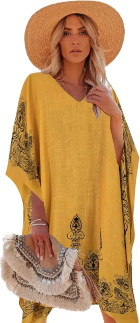 Moss Rose Women's Swimsuit Cover up Beach Kaftan for Bathing Suit with Floral Pattern