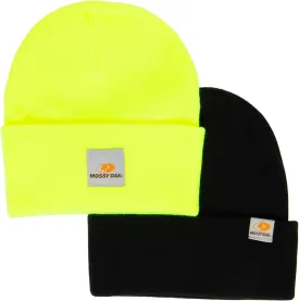 Mossy Oak Unisex Cozy Wide Cuff Knit Skull Cap Beanie 2-Pack (Yellow & Black)