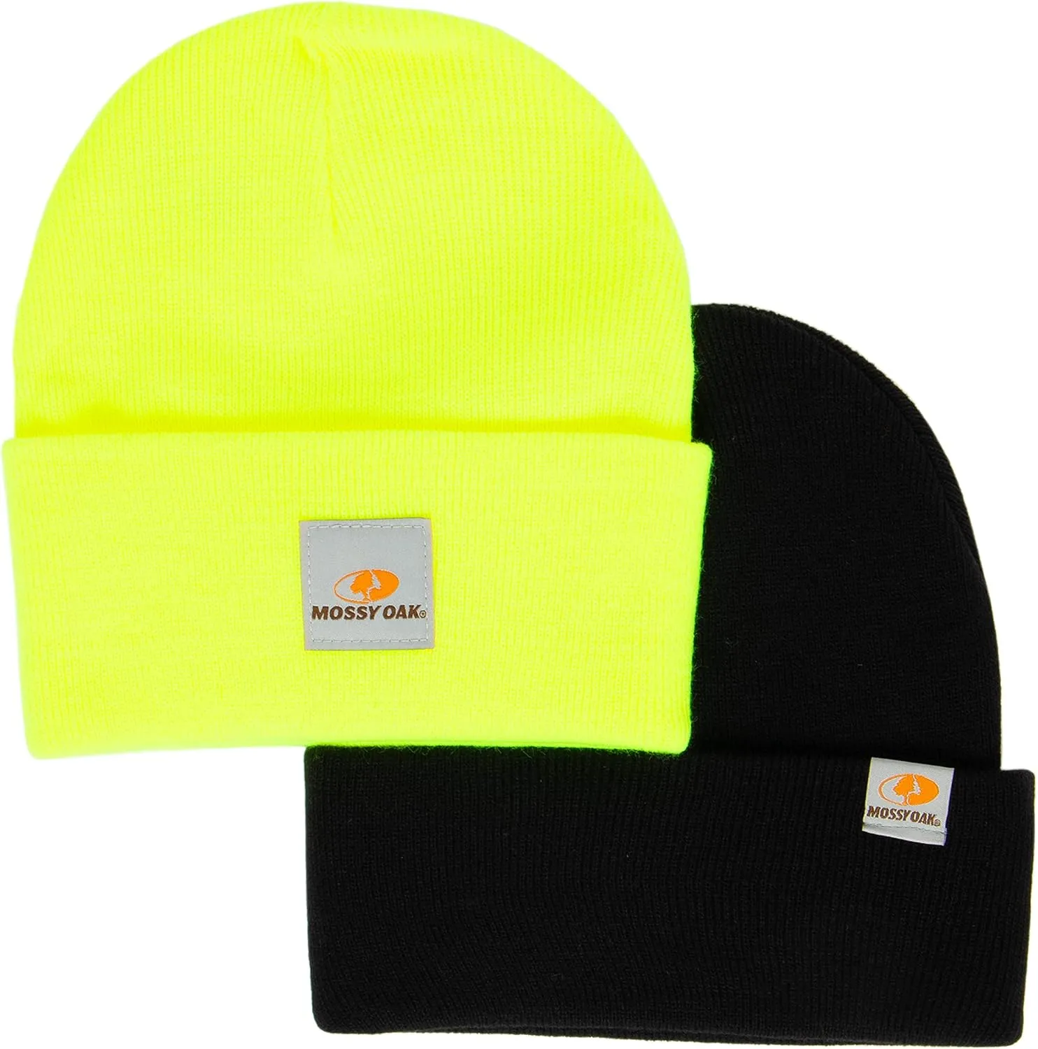 Mossy Oak Unisex Cozy Wide Cuff Knit Skull Cap Beanie 2-Pack (Yellow & Black)