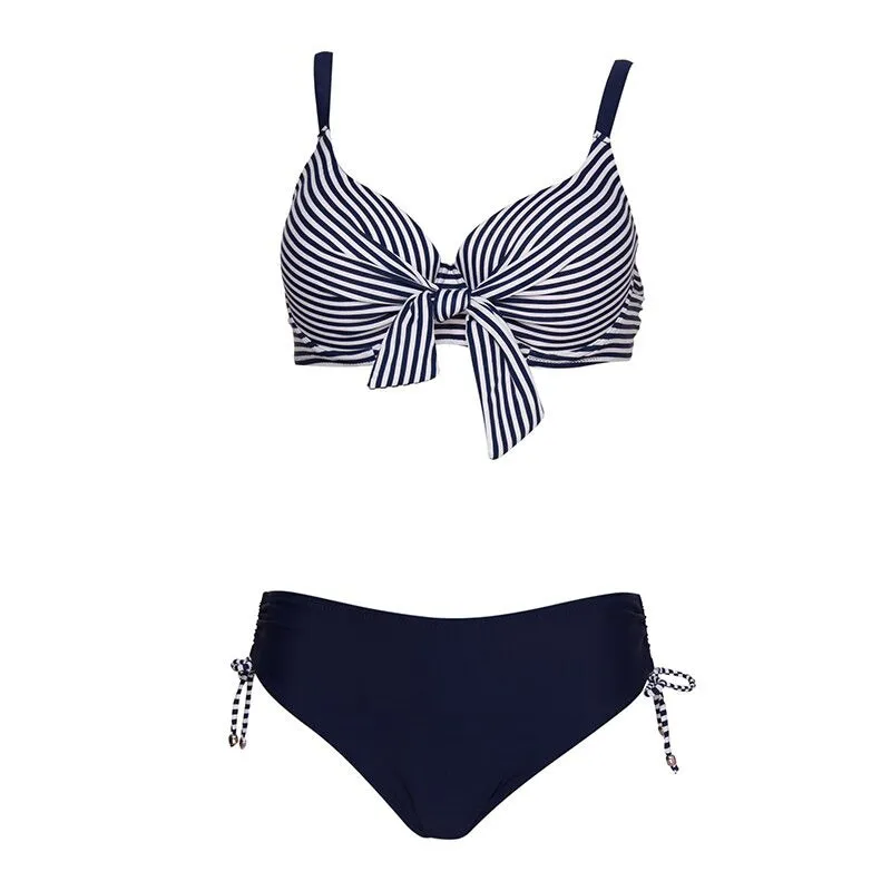 Nautical Style Push-Up Mid-Waist Two-piece Swimsuits