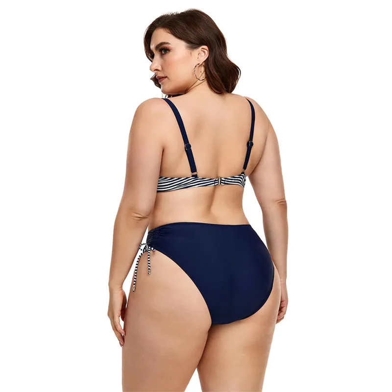 Nautical Style Push-Up Mid-Waist Two-piece Swimsuits