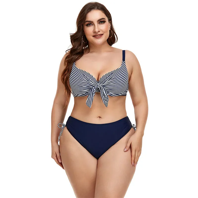 Nautical Style Push-Up Mid-Waist Two-piece Swimsuits