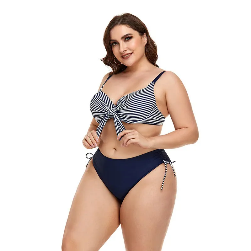Nautical Style Push-Up Mid-Waist Two-piece Swimsuits