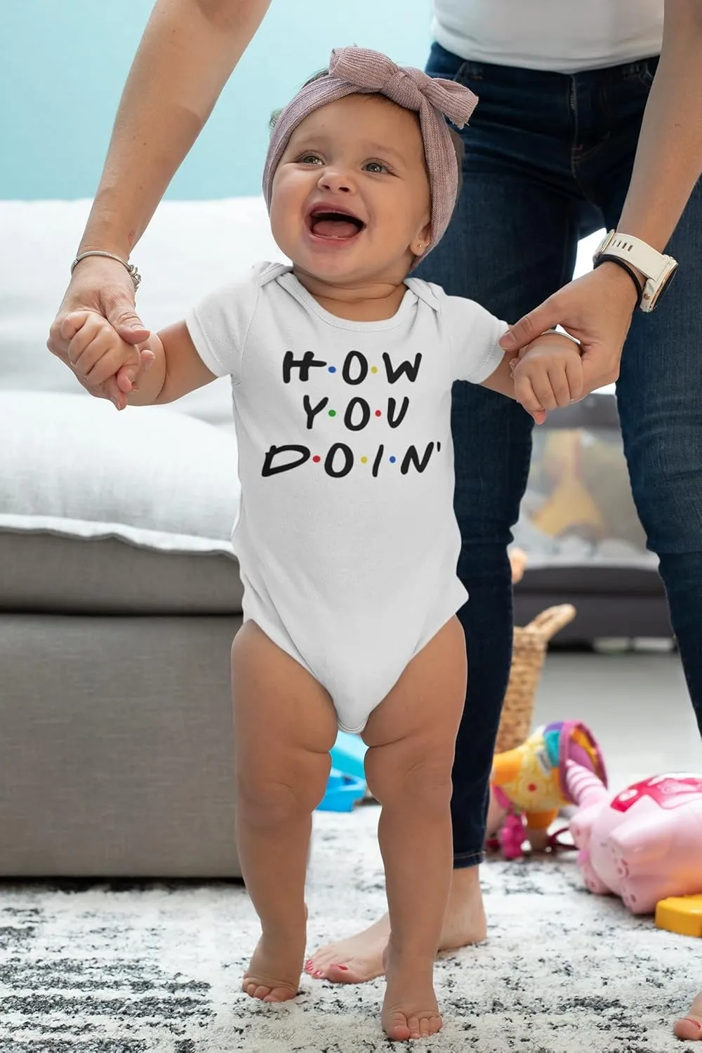 Pop Threads How You Doin Quote Funny 90s Retro Baby Toddler Kids Girl Boy T-Shirt