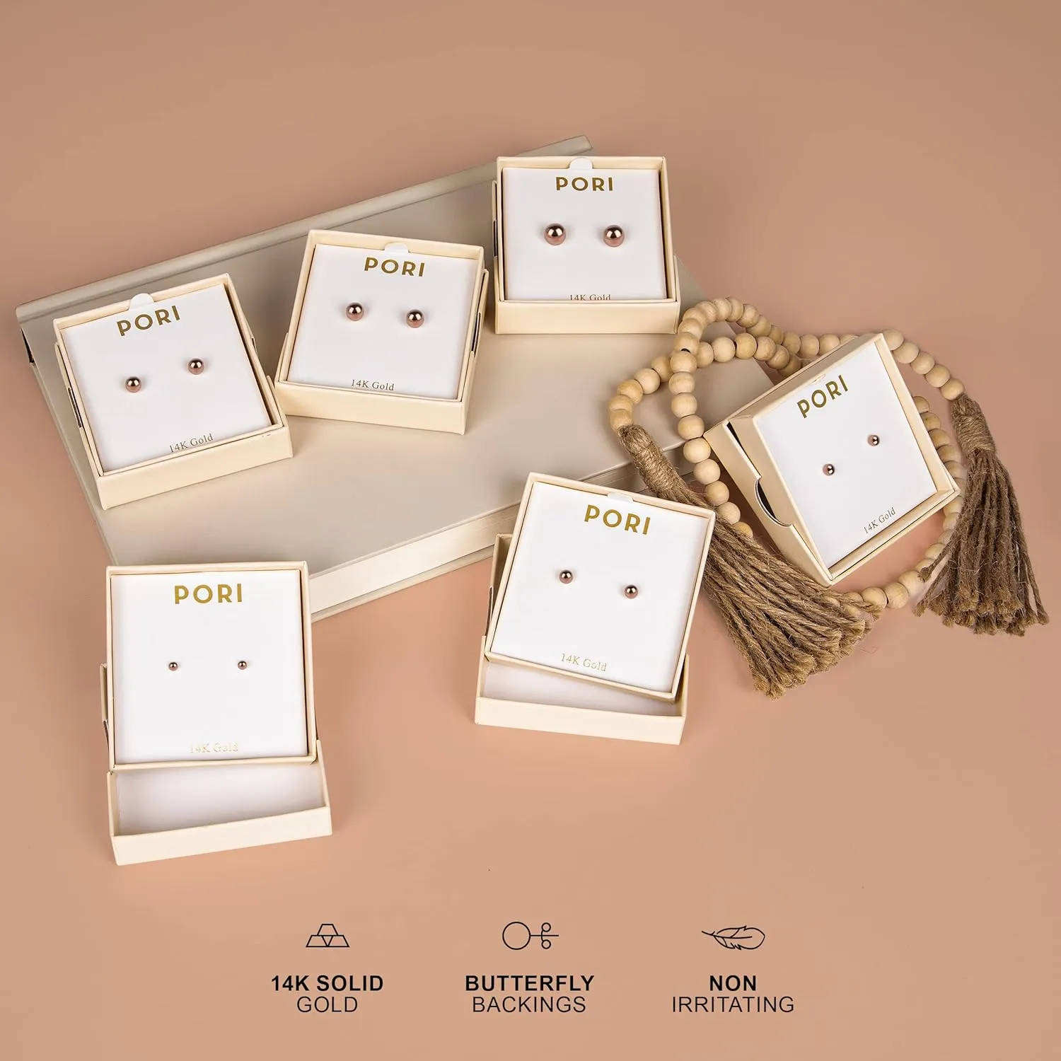 Pori Jewelers Premium 14K Gold Ball Stud Earrings - Available in Yellow, Rose & White Gold- Multiple Options Available