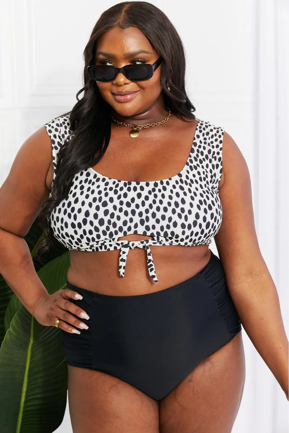 Sanibel Crop Swim Top and Ruched Bottoms Set (Black)