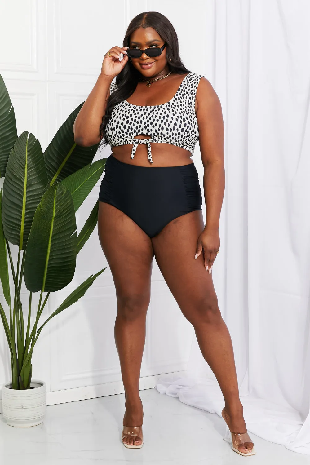 Sanibel Crop Swim Top and Ruched Bottoms Set (Black)