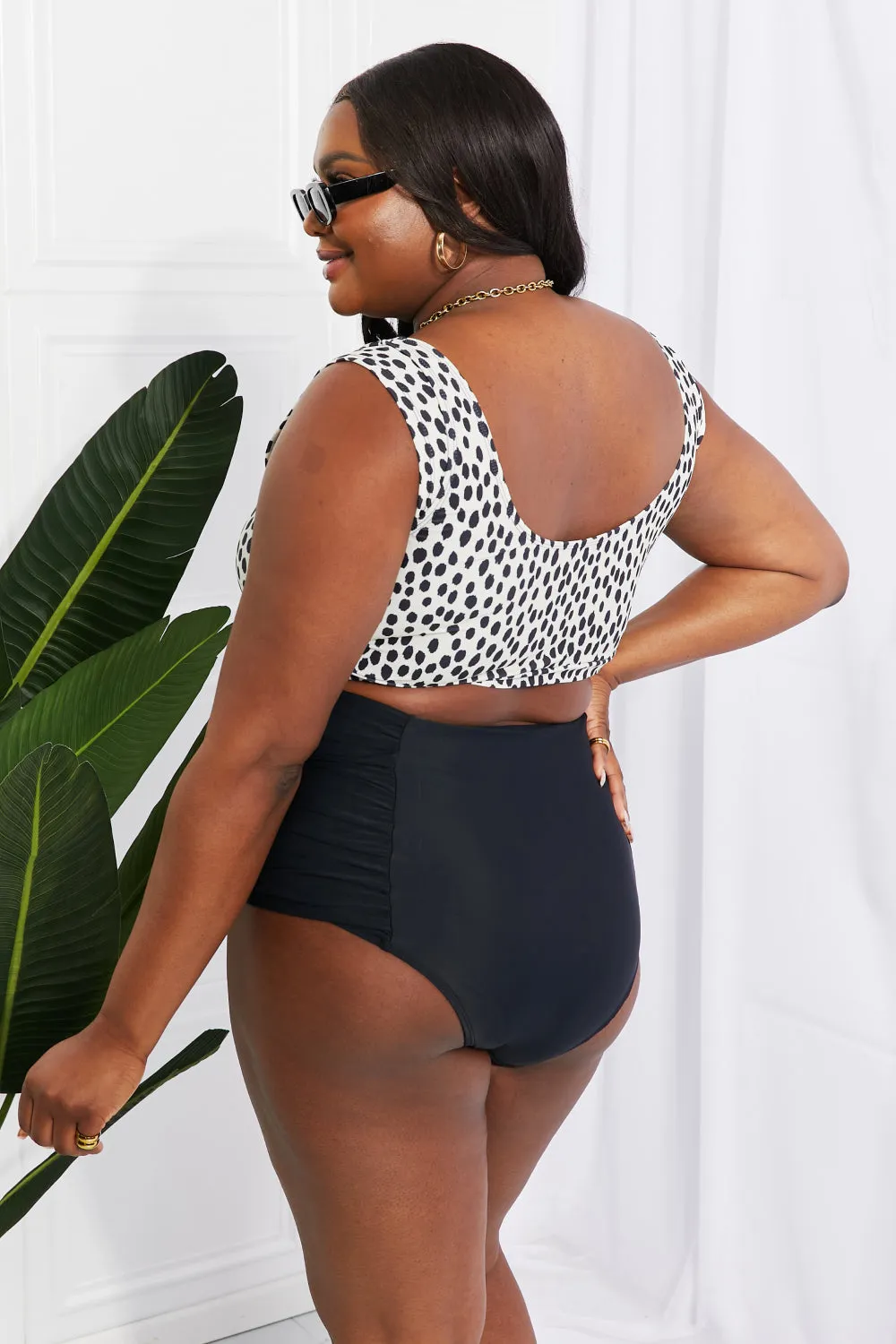 Sanibel Crop Swim Top and Ruched Bottoms Set (Black)