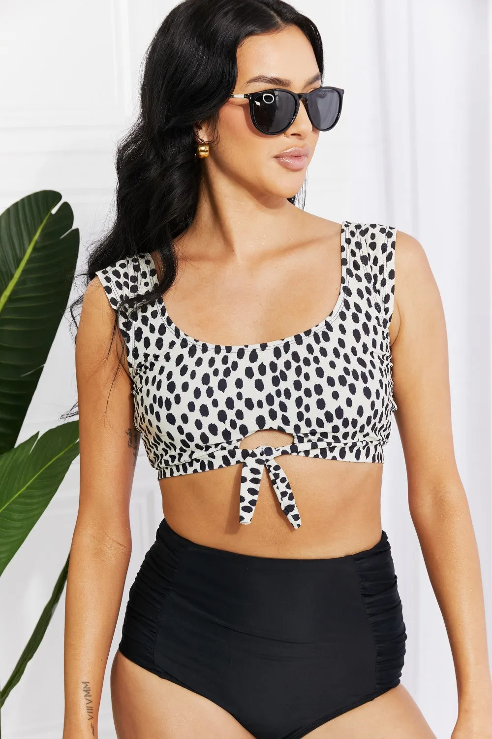 Sanibel Crop Swim Top and Ruched Bottoms Set (Black)