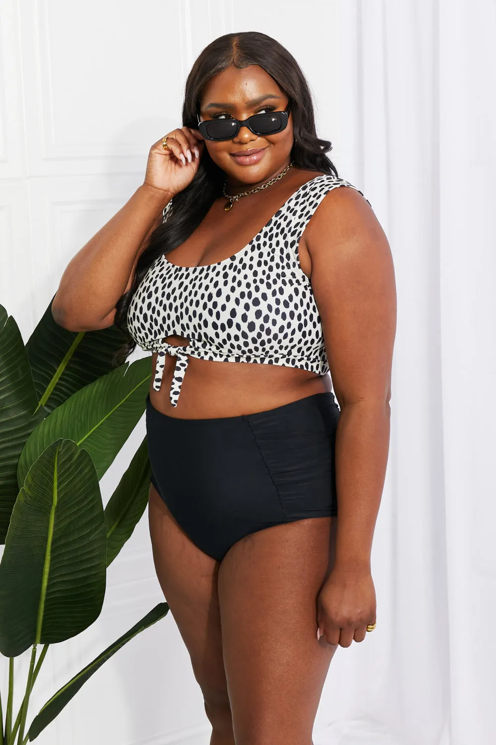 Sanibel Crop Swim Top and Ruched Bottoms Set (Black)