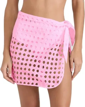 Saodimallsu Women's Crochet Cover Up Skirt 2024 Beach Mesh Slit Tie Waist Mini Wrap Skirts Pareo Swimwear Coverups