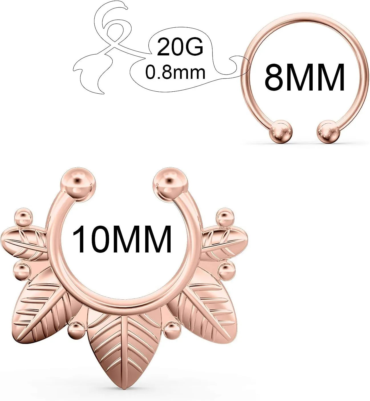 SCERRING Fake Septum Nose Hoop Rings Clear CZ Faux Non Pierced Clicker Hanger Nose Septum Ring Clip On Body Piercing Jewelry 20PCS