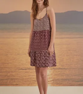 Short Printed Strappy Dress Maroon