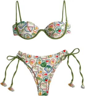 SOLY HUX Women's Tropical Bikini Sets Cute Fringe 2 Piece Underwire Swimsuits Boho Bathing Suits