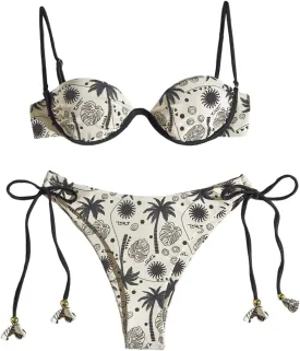 SOLY HUX Women's Tropical Bikini Sets Cute Fringe 2 Piece Underwire Swimsuits Boho Bathing Suits