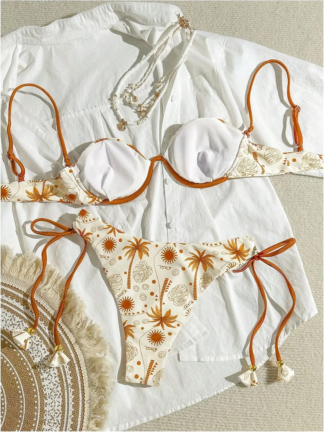 SOLY HUX Women's Tropical Bikini Sets Cute Fringe 2 Piece Underwire Swimsuits Boho Bathing Suits