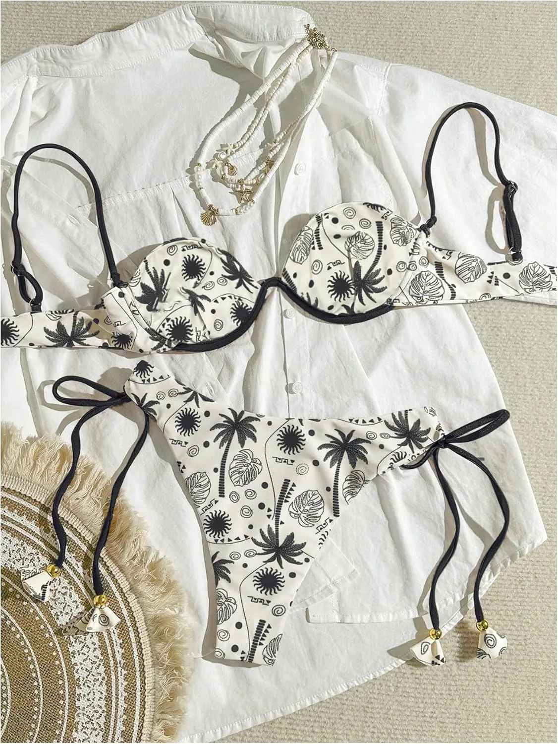 SOLY HUX Women's Tropical Bikini Sets Cute Fringe 2 Piece Underwire Swimsuits Boho Bathing Suits