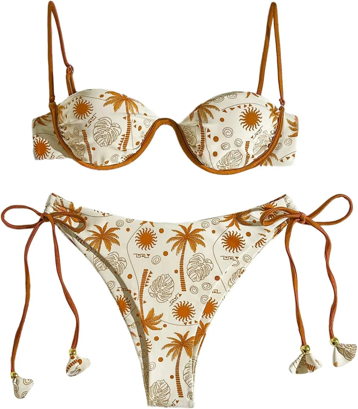 SOLY HUX Women's Tropical Bikini Sets Cute Fringe 2 Piece Underwire Swimsuits Boho Bathing Suits