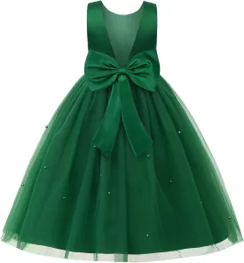 Uhnice Flower Girl Dress Satin Ball Gown for Wedding Party with Bowknot