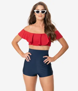 Unique Vintage Red Ruffled Ramona Swim Top