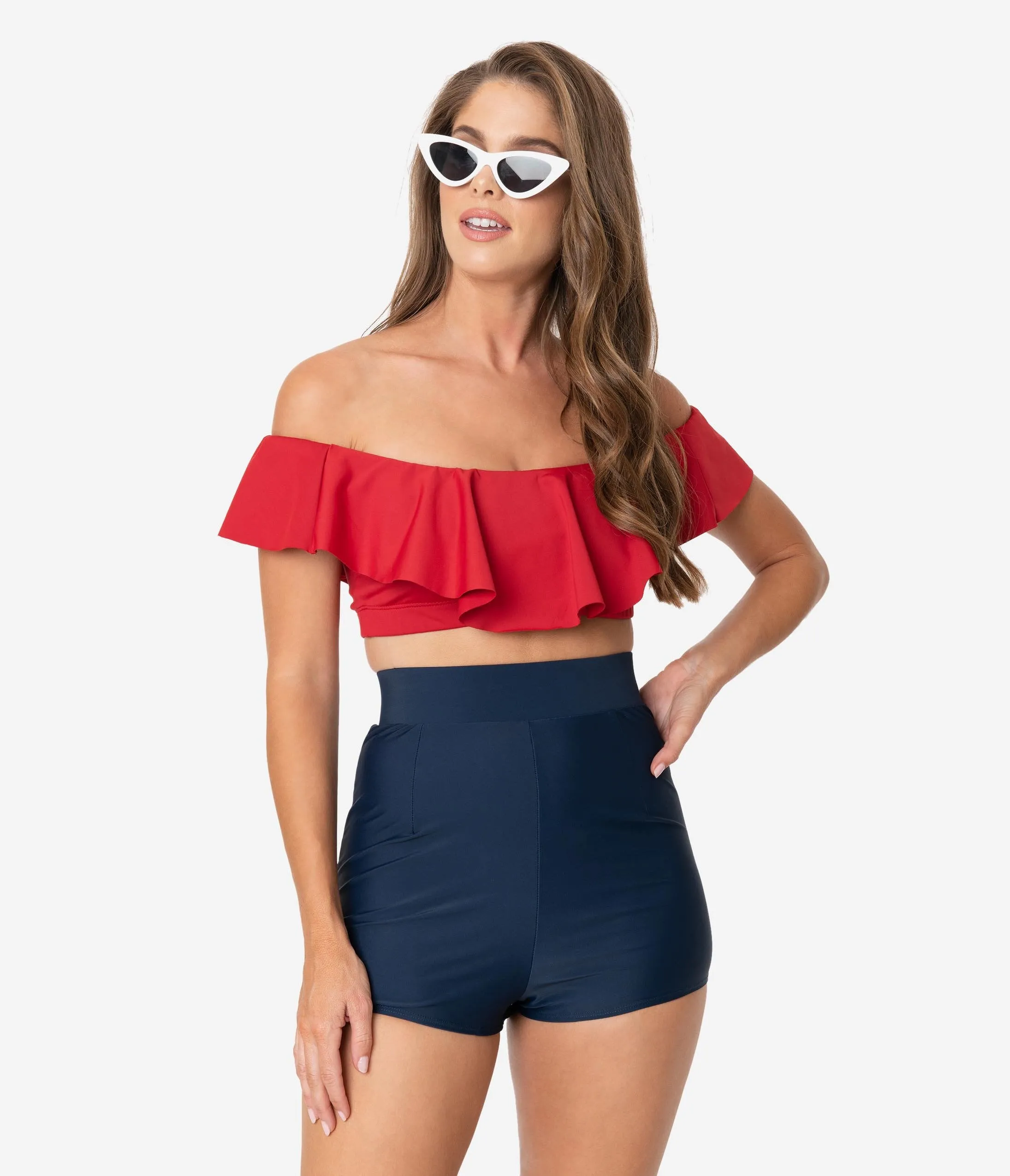 Unique Vintage Red Ruffled Ramona Swim Top