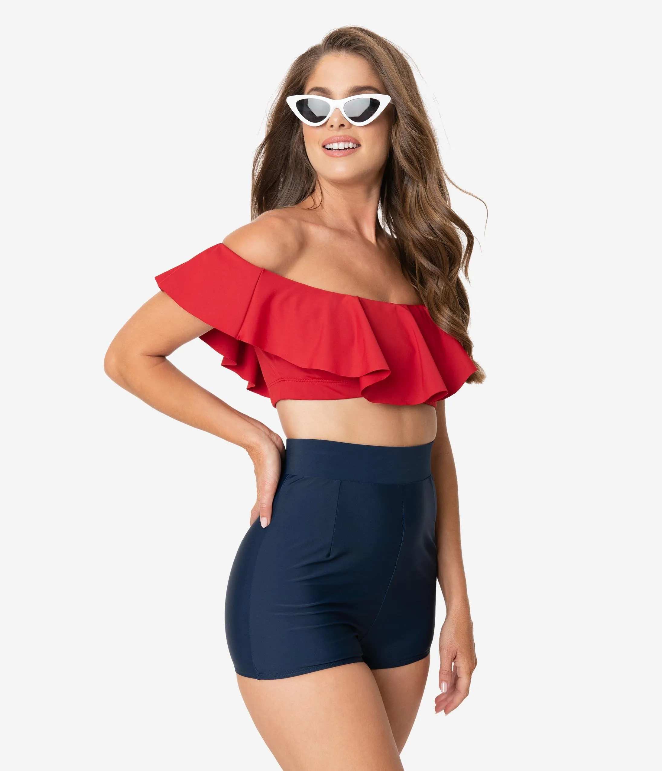 Unique Vintage Red Ruffled Ramona Swim Top