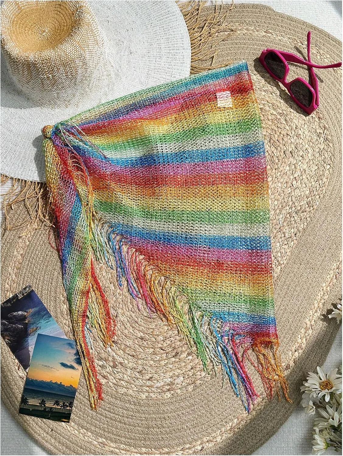 WDIRARA Women's Tie Side Fringe Beach Sarongs Hollow Out Cover Up Skirt Short Bikini Wraps with Tassel