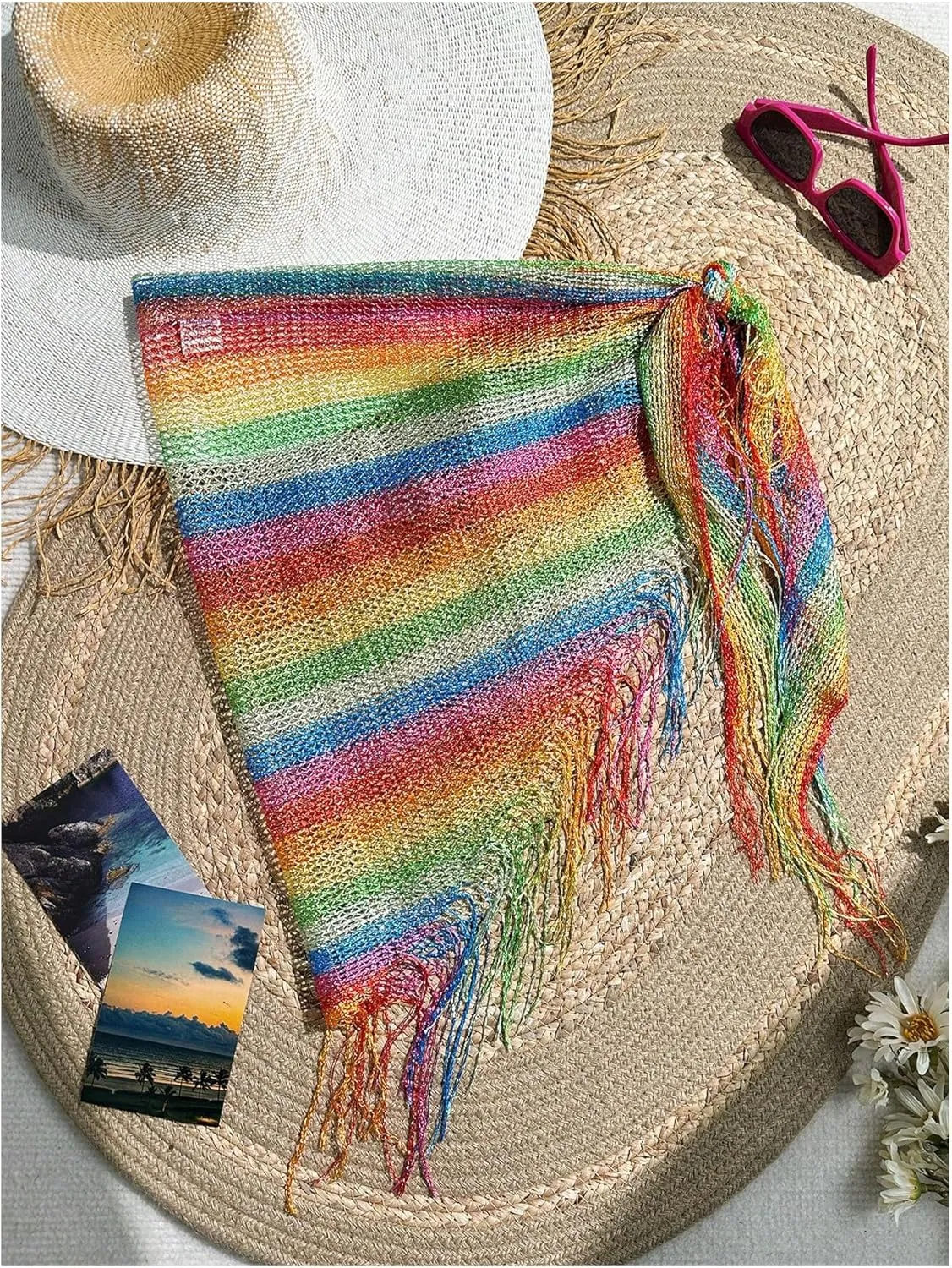 WDIRARA Women's Tie Side Fringe Beach Sarongs Hollow Out Cover Up Skirt Short Bikini Wraps with Tassel