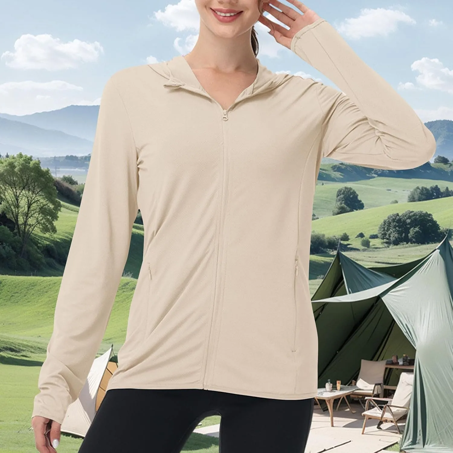 Womens Sun Shirts Full Zip UPF 50  Sun Protection Hoodie Jacket Lightweight Long Sleeve Hiking Outdoor Jackets