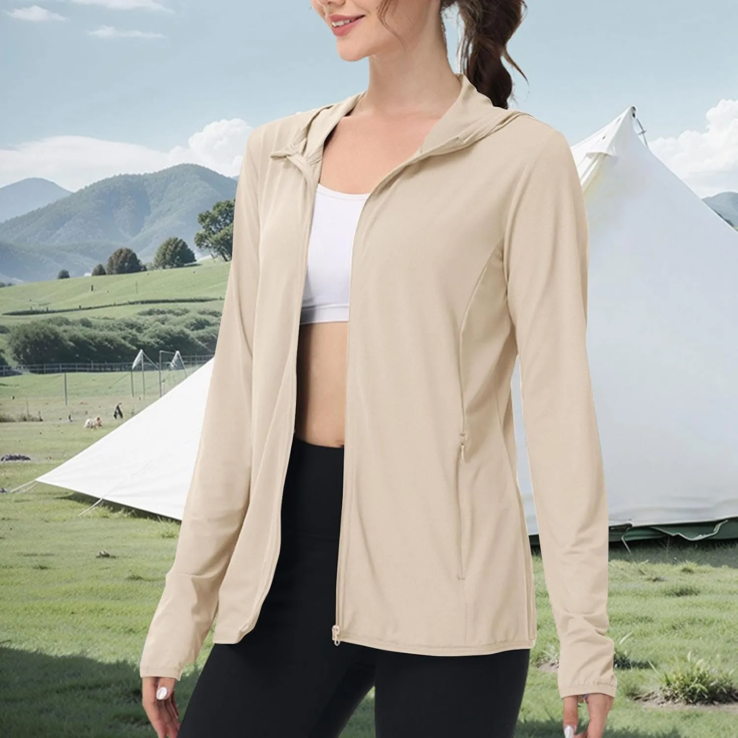 Womens Sun Shirts Full Zip UPF 50  Sun Protection Hoodie Jacket Lightweight Long Sleeve Hiking Outdoor Jackets