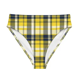 Yellow and Navy Blue Preppy Surfer Plaid High Waisted Bikini Bottom