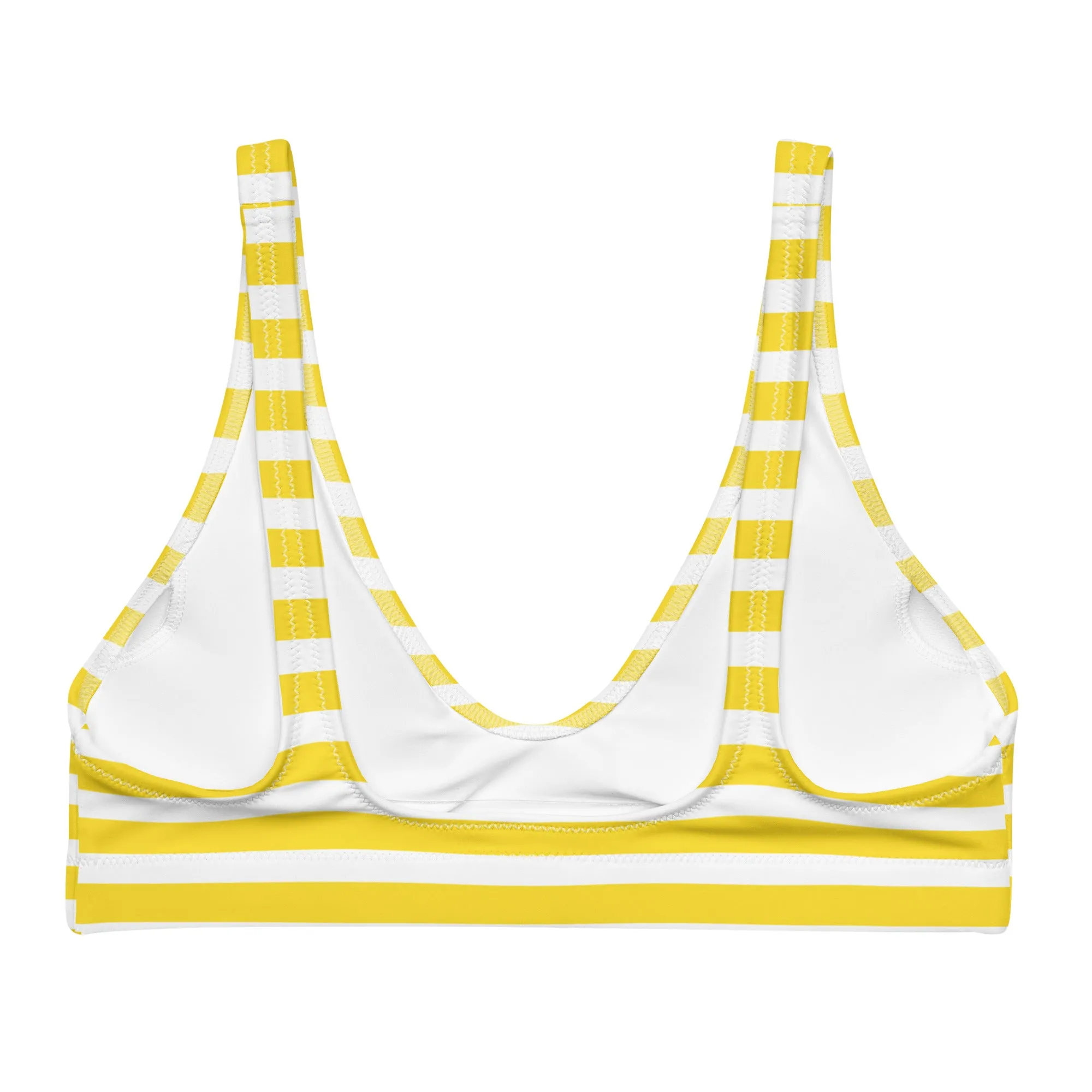 Yellow and White Beach Stripes Halter Bikini Top