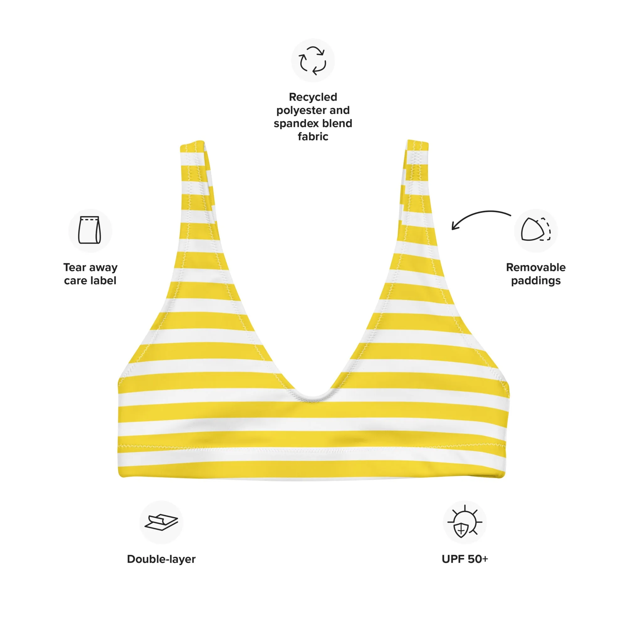 Yellow and White Beach Stripes Halter Bikini Top