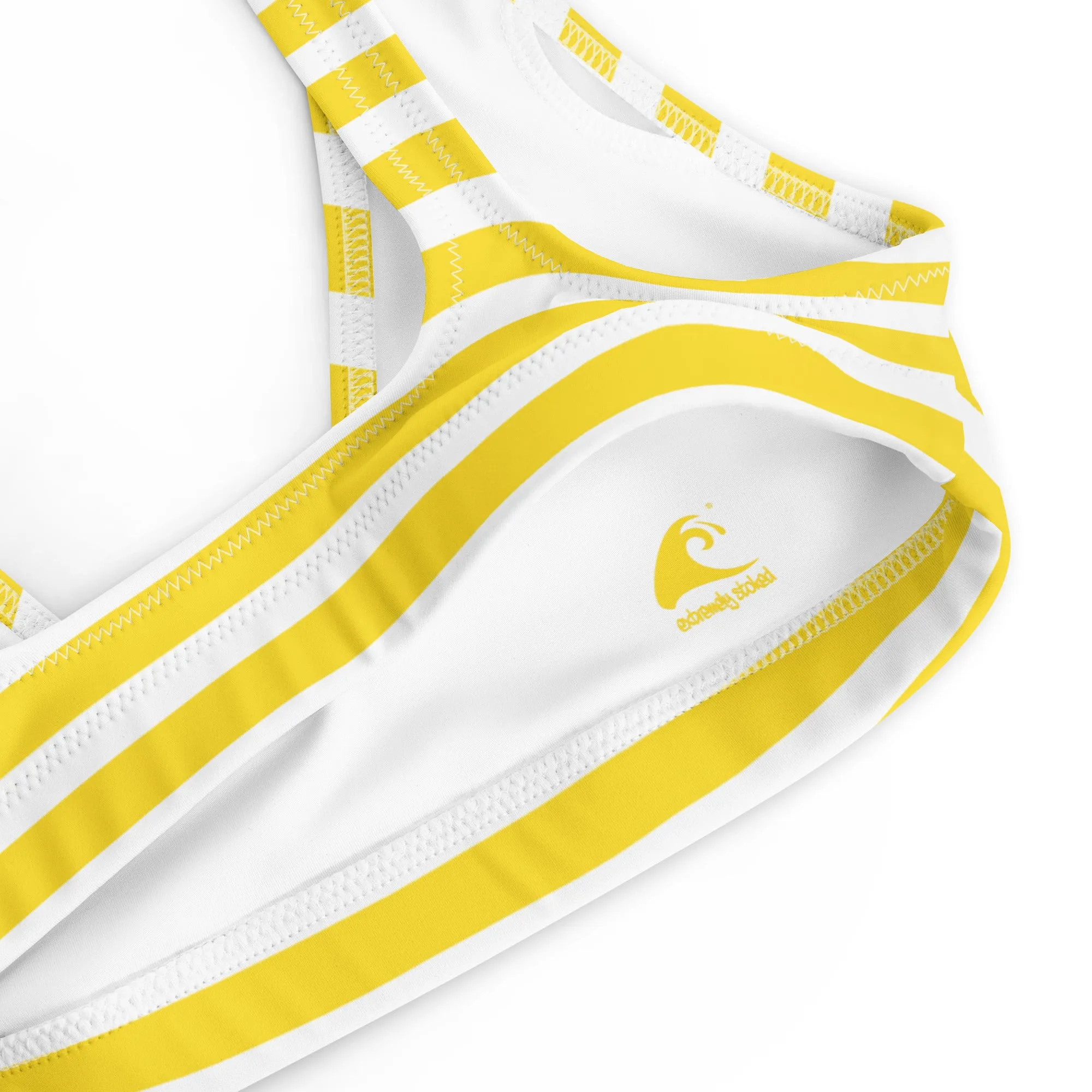 Yellow and White Beach Stripes Halter Bikini Top