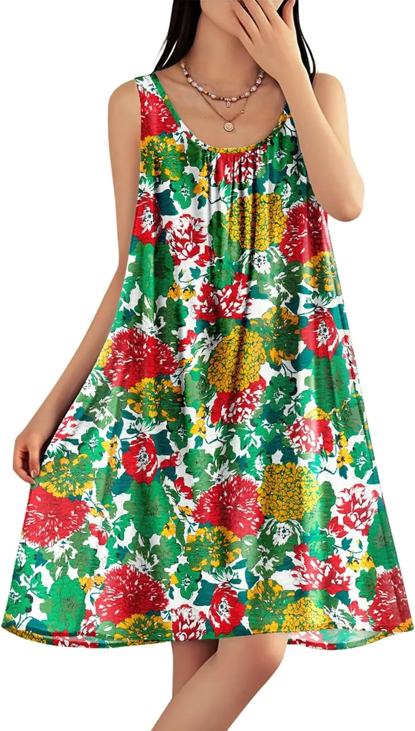 YESNO Summer Dresses for Women 2025 Casual Boho Floral Sundresses Sleeveless Scoop Neck Beach Tank Dresses EVS