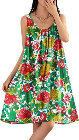 YESNO Summer Dresses for Women 2025 Casual Boho Floral Sundresses Sleeveless Scoop Neck Beach Tank Dresses EVS