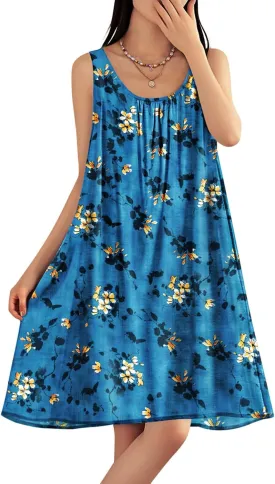YESNO Summer Dresses for Women 2025 Casual Boho Floral Sundresses Sleeveless Scoop Neck Beach Tank Dresses EVS