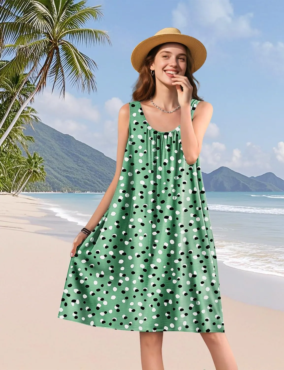 YESNO Summer Dresses for Women 2025 Casual Boho Floral Sundresses Sleeveless Scoop Neck Beach Tank Dresses EVS
