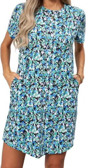 YEXIPO Women's Casual Summer Short Sleeve T Shirt Dress Nightgown Crew Neck Loose Solid Color Basic Dresses with Pockets