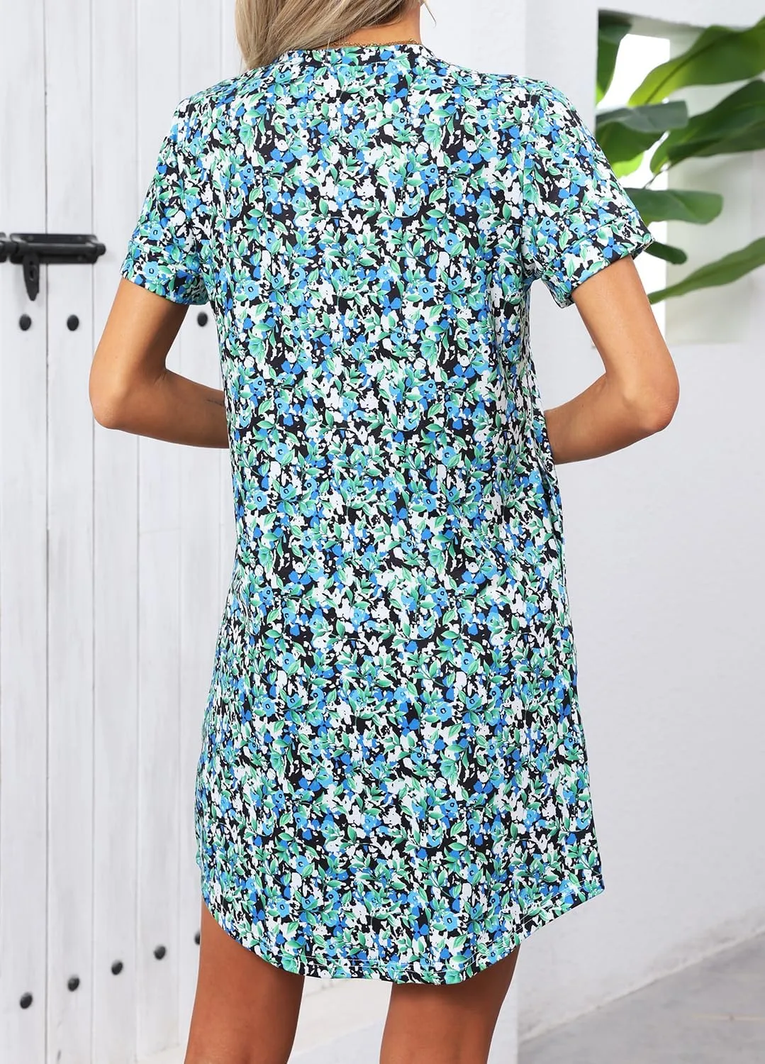 YEXIPO Women's Casual Summer Short Sleeve T Shirt Dress Nightgown Crew Neck Loose Solid Color Basic Dresses with Pockets